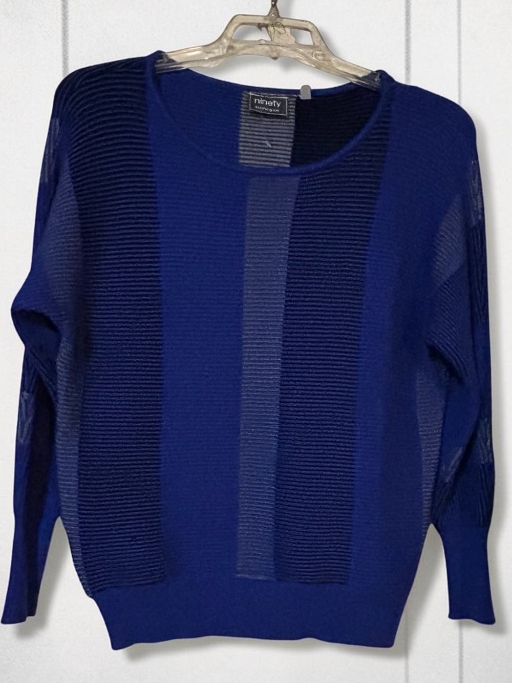 Ninety Clothing Co Women's Sweater Top Size Large Blue Crew Neck Ribbed Warm!